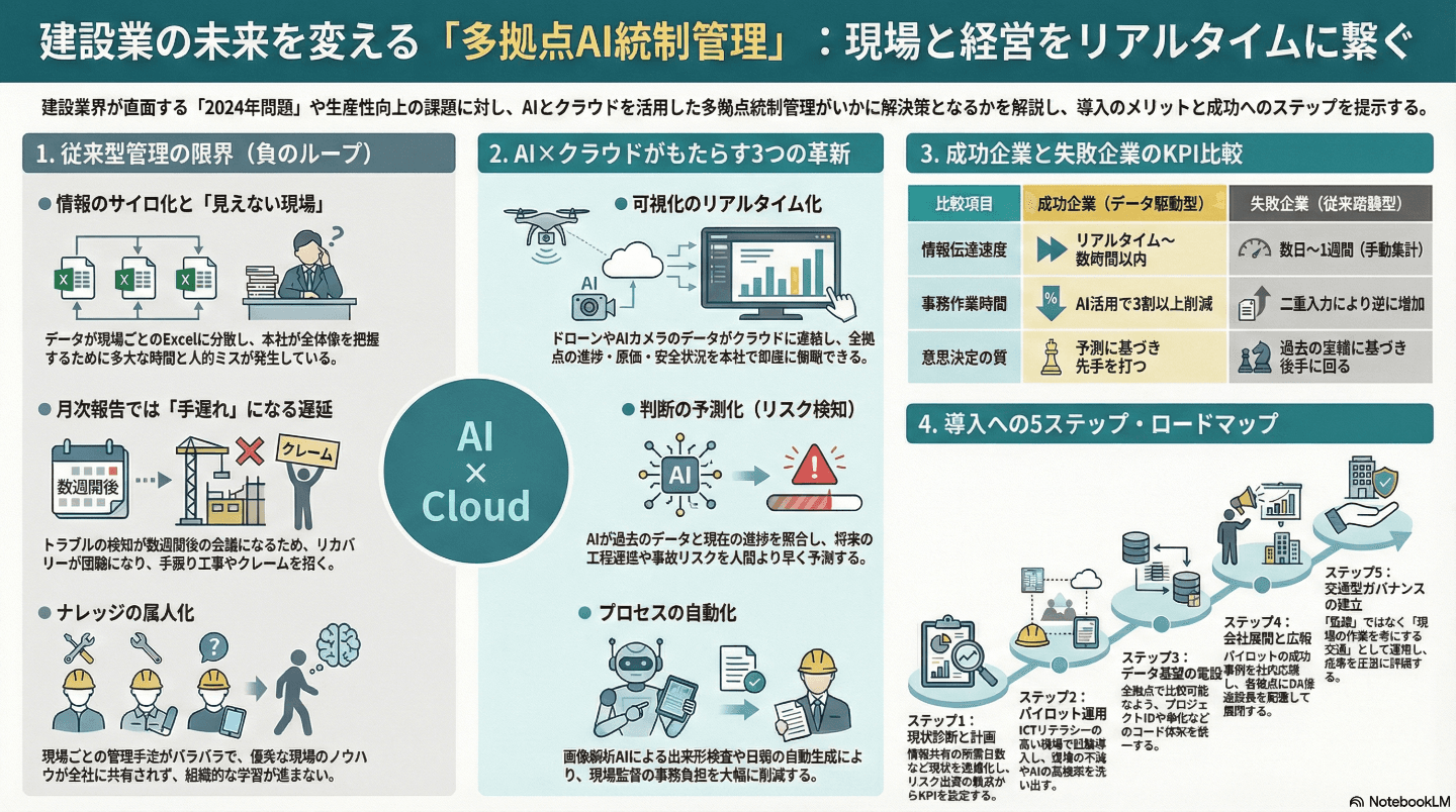 離れた現場を一つに繋ぐ——AIが変える建設業の多拠点統制と経営革新
