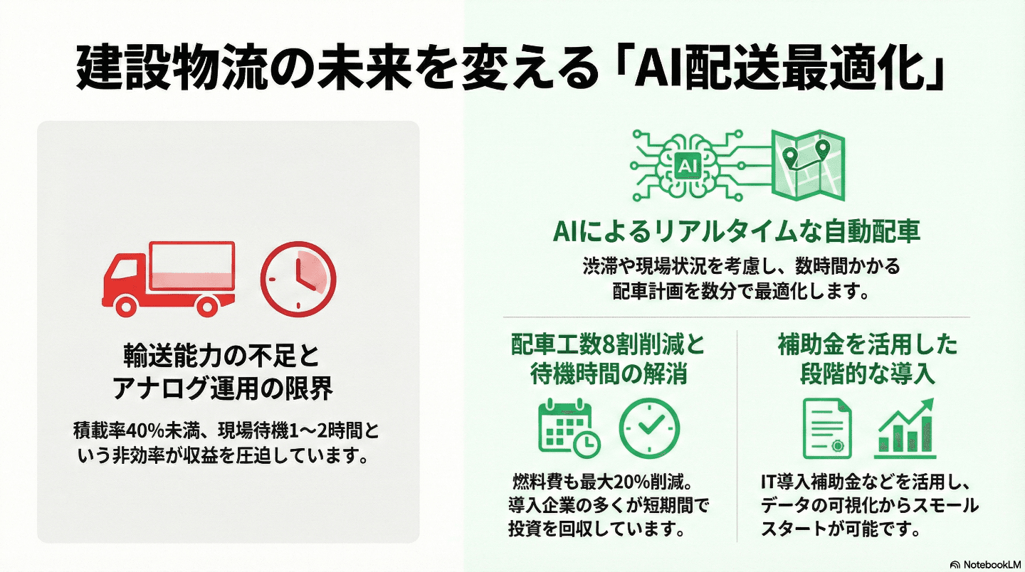 建設現場の動脈を再設計する|AI配送最適化の全技術と実践ロードマップ